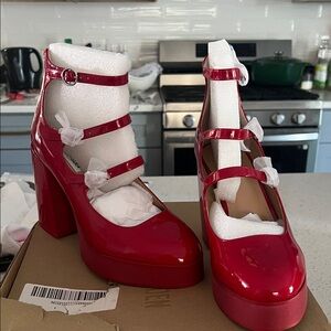Steve Madden Red Patent Triple-Strap Platform Mary Janes